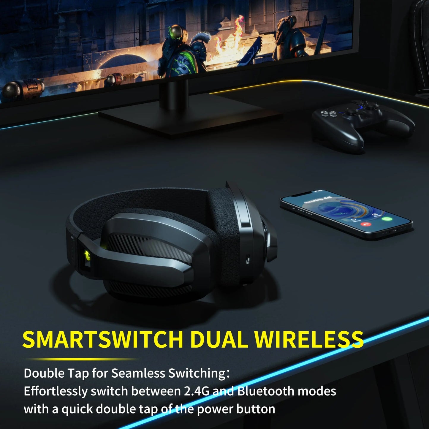 BW06 2.4Ghz Wireless Gaming Headset with Mic for PS5 PS4 PC Mac Playstation Bluetooth Gaming Headphone with Microphone