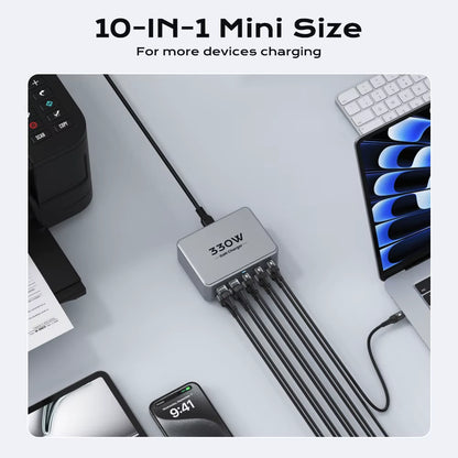 330W USB C Gan Charger 100W PD3.0 PPS QC3.0 Multiport Fast Charging Station for Laptop Iphone 15 16 Samsung Macbook Pro Tablet